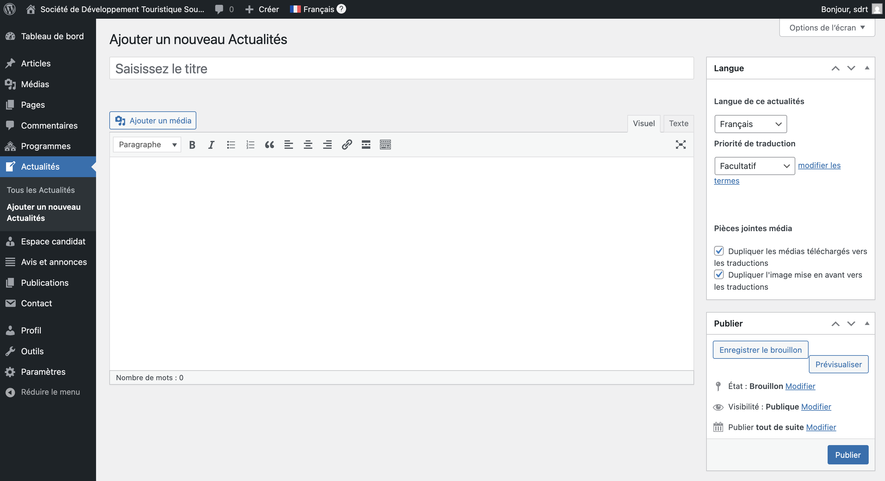 Ajouter une nouvelle actualité